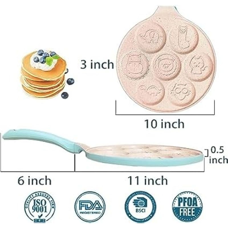Casa si Gradina - Bucatarie si vesela - Vase pentru gatit - Tigai si seturi - Tigaie Clatite cu 7 Forme Animale, Din Otel, Diametru Clatita 8 cm, pentru Aragaz cu gaz si electric, Albastru - Infinity.ro