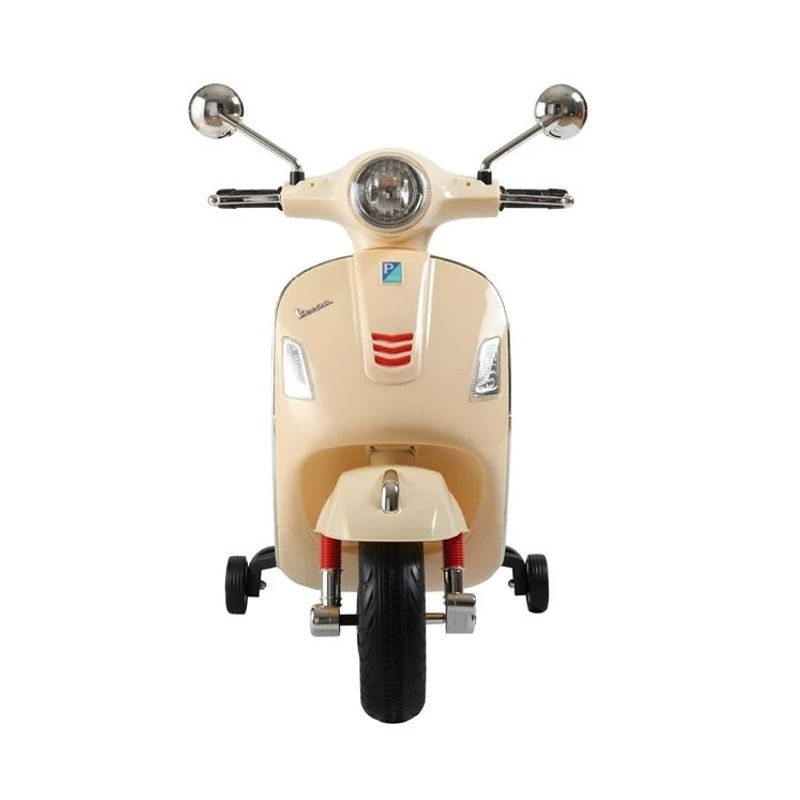 Jucarii, Copii si Bebe - Jucarii si jocuri - Jucarii de exterior - Masinute si vehicule pentru copii - Motocicleta electrica Vespa, 6V, 3-6 ani, 30 kg, Piele si Faruri Led, bej - Infinity.ro
