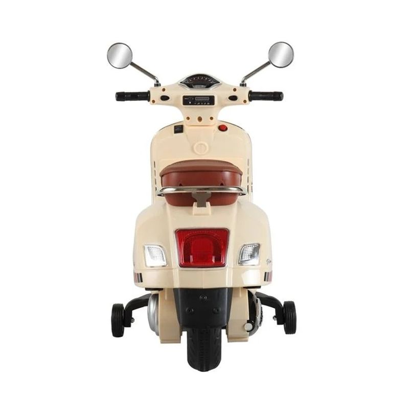Jucarii, Copii si Bebe - Jucarii si jocuri - Jucarii de exterior - Masinute si vehicule pentru copii - Motocicleta electrica Vespa, 6V, 3-6 ani, 30 kg, Piele si Faruri Led, bej - Infinity.ro