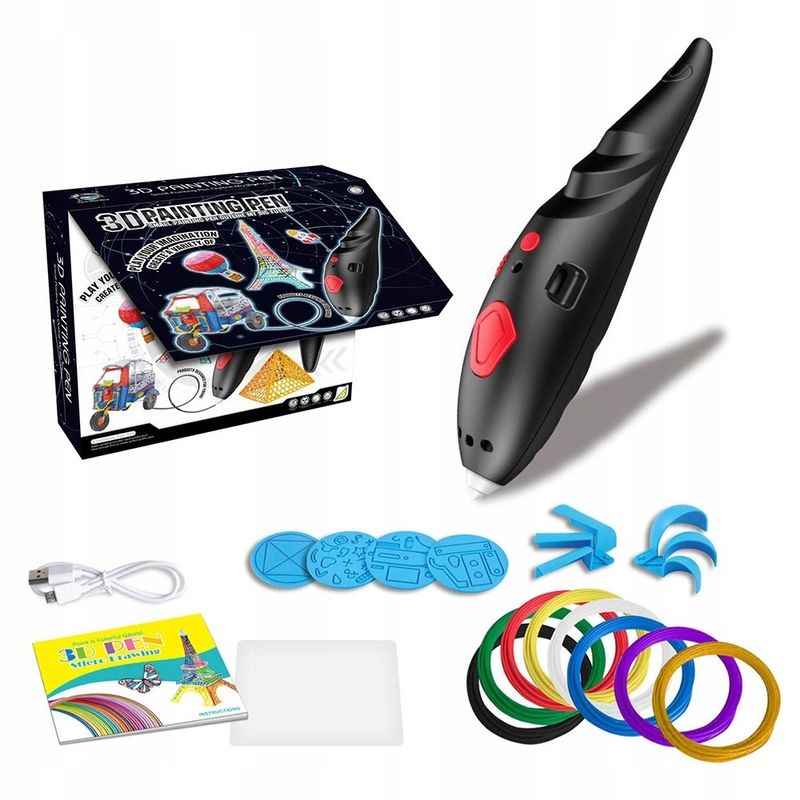 PC, gaming si accesorii - Imprimante, scanere & consumabile - Imprimare 3D - Creioane 3D - Set Creion Stilou 3D cu Filamente Multicolore de 1.75mm si incarcare USB, Negru - Infinity.ro