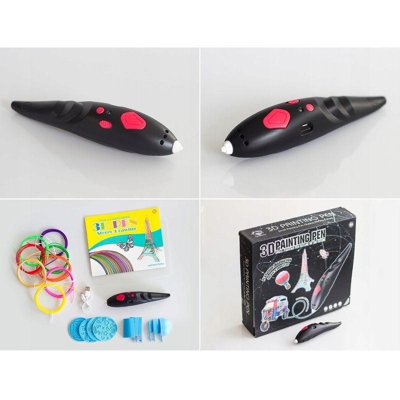PC, gaming si accesorii - Imprimante, scanere & consumabile - Imprimare 3D - Creioane 3D - Set Creion Stilou 3D cu Filamente Multicolore de 1.75mm si incarcare USB, Negru - Infinity.ro