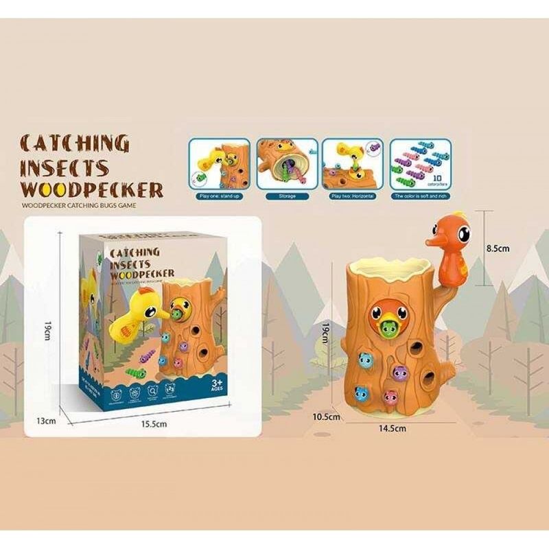 Jucarii, Copii si Bebe - Jucarii si jocuri - Jucarii & jocuri educative - Jucarii interactive - Joc de indemanare pentru copii de 3 ani+, cu magnet, hraneste puii de ciocanitoare, 14.5x10.5x19cm, multicolor - Infinity.ro