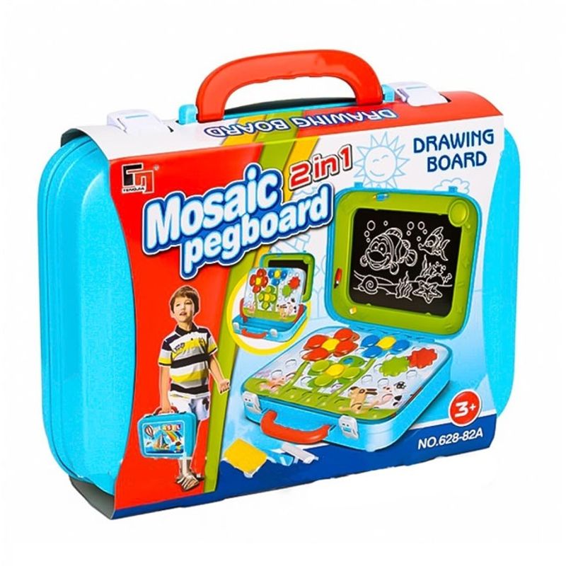 Jucarii, Copii si Bebe - Jucarii si jocuri - Jucarii & jocuri educative - Jocuri si jucarii educative - Tablita de desenat tip valiza, cu mozaic 2 in 1, roti zimtate si diferite accesorii, multicolor - Infinity.ro