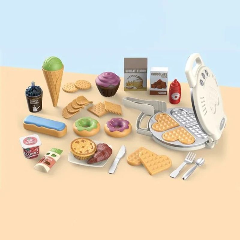 Jucarii, Copii si Bebe - Jucarii si jocuri - Jucarii de rol - Bucatarii copii - Set de joaca aparat pentru vafe, cu ingrediente, lumina si sunet, copii 3+ ani, 50x6x38cm, multicolor - Infinity.ro