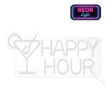 Casa si Gradina - Corpuri si surse de iluminat - Veioze si lampi - Veioze - Lampa LED neon colorat, model cu scris "Happy Hour" Cocktail, cu cablu de 1.8M inclus, 43x21 cm, transparent - Infinity.ro
