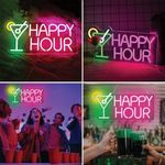 Casa si Gradina - Corpuri si surse de iluminat - Veioze si lampi - Veioze - Lampa LED neon colorat, model cu scris "Happy Hour" Cocktail, cu cablu de 1.8M inclus, 43x21 cm, transparent - Infinity.ro