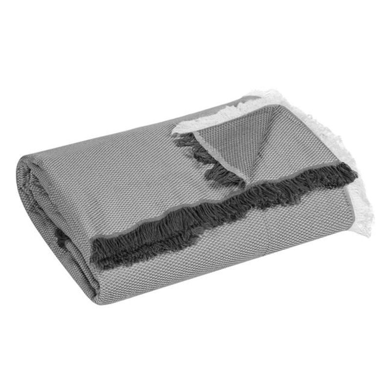 Casa si Gradina - Textile si covoare - Pături și cuverturi - Cuverturi - Cuvertura decorativa pentru canapea cu trei locuri, model cu franjuri albe si antracit, 340x180 cm, gri - Infinity.ro