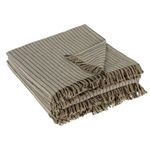 Casa si Gradina - Textile si covoare - Pături și cuverturi - Cuverturi - Cuvertura decorativa pentru canapea cu trei locuri, model cu franjuri si dungi, 280x180 cm, bej - Infinity.ro