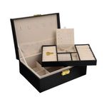 Fashion, accesorii si bijuterii - Femei - Bijuterii femei - Cutii bijuterii - Cutie Organizator, cu 2 Nivele si Lacat pentru Bijuterii, 23x17x9cm, negru - Infinity.ro