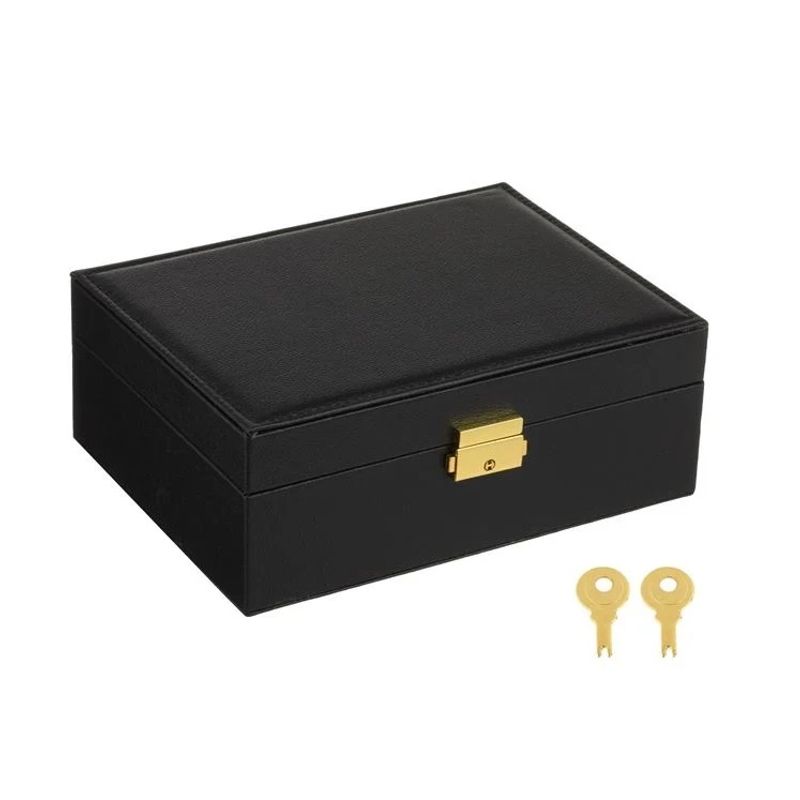 Fashion, accesorii si bijuterii - Femei - Bijuterii femei - Cutii bijuterii - Cutie Organizator, cu 2 Nivele si Lacat pentru Bijuterii, 23x17x9cm, negru - Infinity.ro