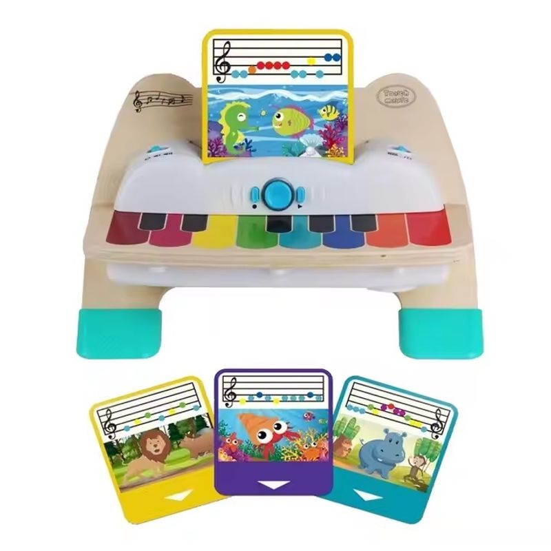 Jucarii, Copii si Bebe - Jucarii si jocuri - Jucarii de rol - Instrumente muzicale de jucarie - Pian interactiv pentru copii 1 an+, Magic Touch, din lemn, cu 3 partituri muzicale incluse, 17 x 25 x 31 cm, multicolor - Infinity.ro