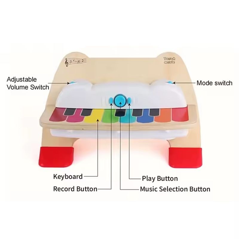 Jucarii, Copii si Bebe - Jucarii si jocuri - Jucarii de rol - Instrumente muzicale de jucarie - Pian interactiv pentru copii 1 an+, Magic Touch, din lemn, cu 3 partituri muzicale incluse, 17 x 25 x 31 cm, multicolor - Infinity.ro