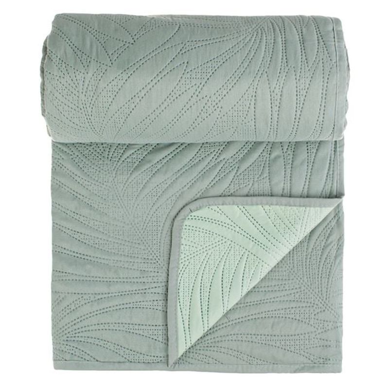 Casa si Gradina - Textile si covoare - Pături și cuverturi - Cuverturi - Cuvertura pentru pat dublu cu doua fete, cu model frunze, 160x230 cm, verde menta - Infinity.ro