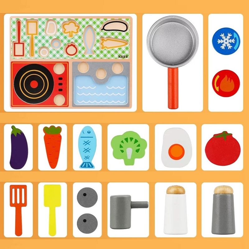 Jucarii, Copii si Bebe - Jucarii si jocuri - Jucarii & jocuri educative - Jucarii interactive - Joc de rol, bucatarie cu 15 accesorii de gatit din lemn, pentru copii 3 ani+, 22.4x30 cm, multicolor - Infinity.ro