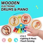 Jucarii, Copii si Bebe - Jucarii si jocuri - Jucarii de rol - Instrumente muzicale de jucarie - Pian si tobe din lemn, pentru copii 1 an+, 2 in 1, Magic Touch, cu sunete si lumini, 22.5 x 13 x 2.5 cm, multicolora - Infinity.ro