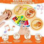 Jucarii, Copii si Bebe - Jucarii si jocuri - Jucarii de rol - Instrumente muzicale de jucarie - Pian si tobe din lemn, pentru copii 1 an+, 2 in 1, Magic Touch, cu sunete si lumini, 22.5 x 13 x 2.5 cm, multicolora - Infinity.ro