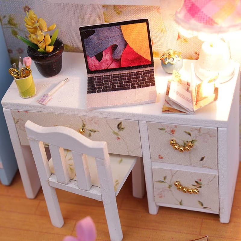 Jucarii, Copii si Bebe - Jucarii si jocuri - Papusi si accesorii - Casute de papusi si mobilier - Casuta de construit pentru copii, din lemn, cu mobilier, accesorii si lumina, multicolor - Infinity.ro