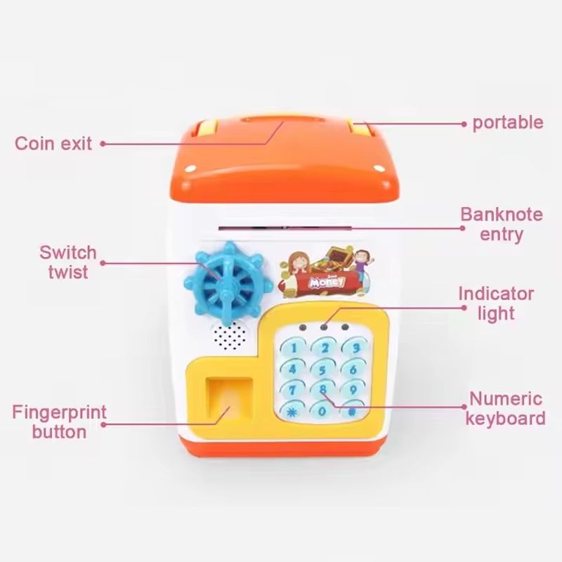 Jucarii, Copii si Bebe - Jucarii si jocuri - Jucarii & jocuri educative - Jucarii interactive - Pusculita electrica de jucarie pentru copii, cu sunete si lumini, 22.5x16x15.5cm, portocaliu-galben - Infinity.ro