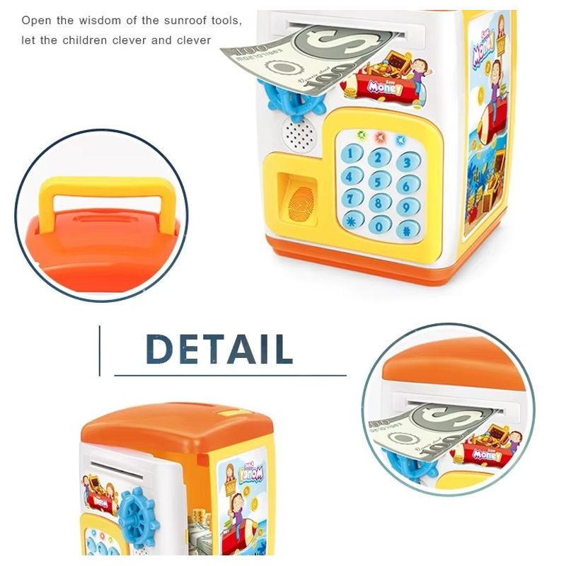 Jucarii, Copii si Bebe - Jucarii si jocuri - Jucarii & jocuri educative - Jucarii interactive - Pusculita electrica de jucarie pentru copii, cu sunete si lumini, 22.5x16x15.5cm, portocaliu-galben - Infinity.ro