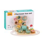 Jucarii, Copii si Bebe - Jucarii si jocuri - Jucarii & jocuri educative - Jucarii interactive - Set de ceai pentru copii 3 ani+, cu 15 piese si accesorii, din lemn, non-toxic, 30x18x8cm, multicolor - Infinity.ro