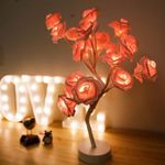 Casa si Gradina - Corpuri si surse de iluminat - Veioze si lampi - Veioze - Veioza decorativa cu LED-uri cu lumina alba, in forma de copac cu trandafiri, touch, 48 cm, roz/alb - Infinity.ro