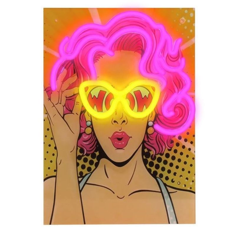 Casa si Gradina/Electrice/Tablouri electrice/Tablouri electrice - Tablou decorativ acrilic, lumini LED Neon, cu model femeie, 23.8x34 cm, multicolor - Infinity.ro