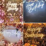 Casa si Gradina - Corpuri si surse de iluminat - Veioze si lampi - Veioze - Lampa LED neon, lumina de culoare alba calda, model HAPPY BIRTHDAY, 40.8x29.5 cm, alb - Infinity.ro