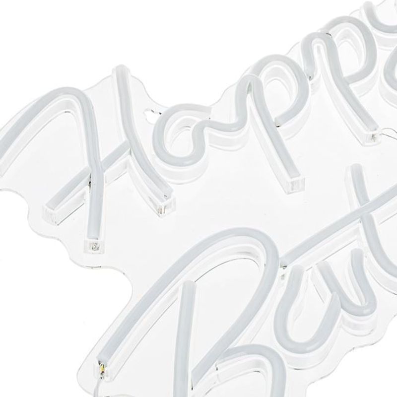 Casa si Gradina - Corpuri si surse de iluminat - Veioze si lampi - Veioze - Lampa LED neon, lumina de culoare alba calda, model HAPPY BIRTHDAY, 40.8x29.5 cm, alb - Infinity.ro