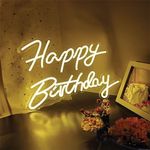 Casa si Gradina - Corpuri si surse de iluminat - Veioze si lampi - Veioze - Lampa LED neon, lumina de culoare alba calda, model HAPPY BIRTHDAY, 40.8x29.5 cm, alb - Infinity.ro