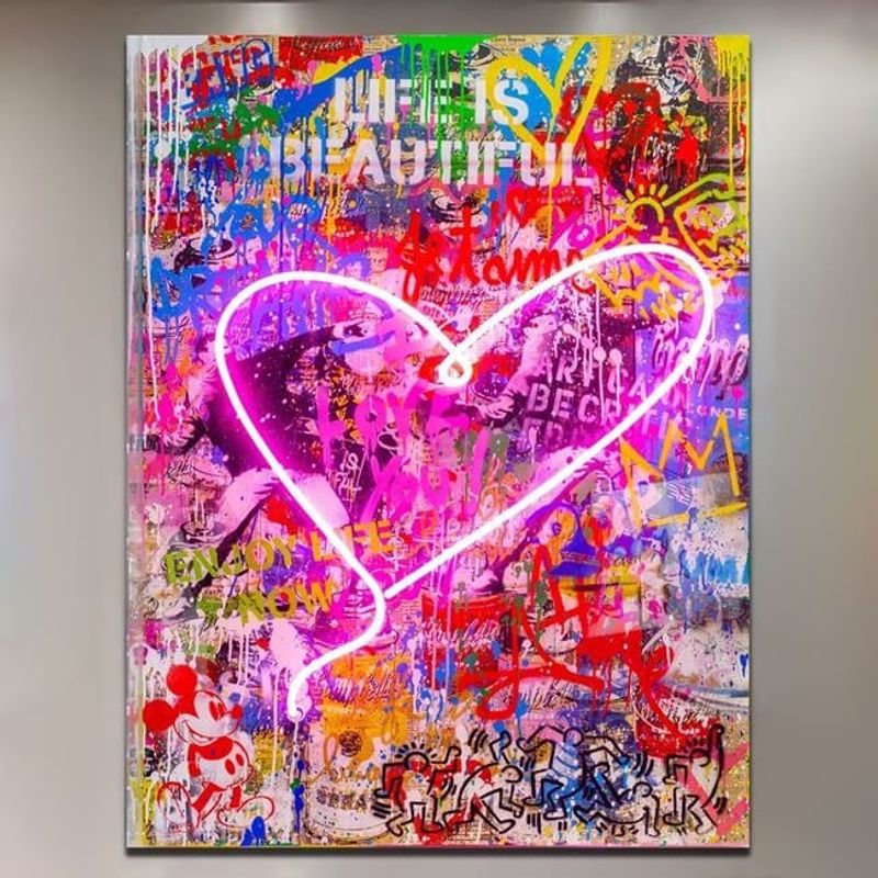 Casa si Gradina - Electrice - Tablouri electrice - Tablouri electrice - Tablou decorativ acrilic, cu model graffiti love si lumini LED Neon, 40x60 cm, multicolor - Infinity.ro