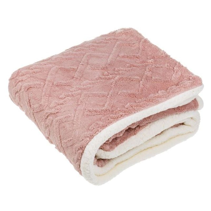 Casa si Gradina - Textile si covoare - Pături și cuverturi - Cuverturi - Cuvertura decorativa pentru iarna, cu doua fete catifelate, model reliefat, 160x130 cm, roz/alb - Infinity.ro