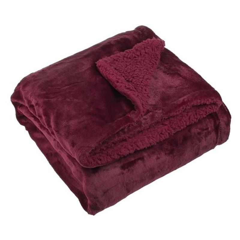 Casa si Gradina - Textile si covoare - Pături și cuverturi - Cuverturi - Cuvertura decorativa pentru iarna, cu doua fete catifelate, aspect de blanita , 160x130 cm, rosu bordo - Infinity.ro