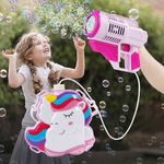 Jucarii, Copii si Bebe - Jucarii si jocuri - Jucarii de exterior - Alte jucarii de exterior - Jucarie baloane de sapun, mitraliera cu 10 tevi, cu geanta unicorn, multicolor - Infinity.ro