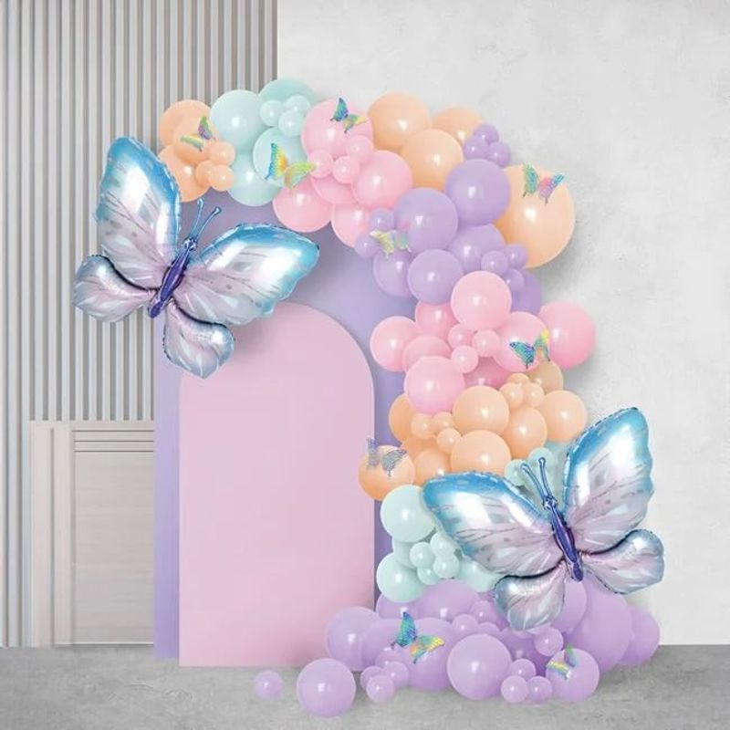 Casa si Gradina - Decoratiuni - Decoratiuni petrecere - Baloane - Set Decorativ de Petrecere cu Baloane Pastelate, Fluturi din Folie, 140buc - Infinity.ro