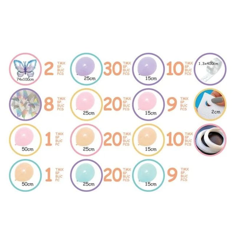 Casa si Gradina - Decoratiuni - Decoratiuni petrecere - Baloane - Set Decorativ de Petrecere cu Baloane Pastelate, Fluturi din Folie, 140buc - Infinity.ro