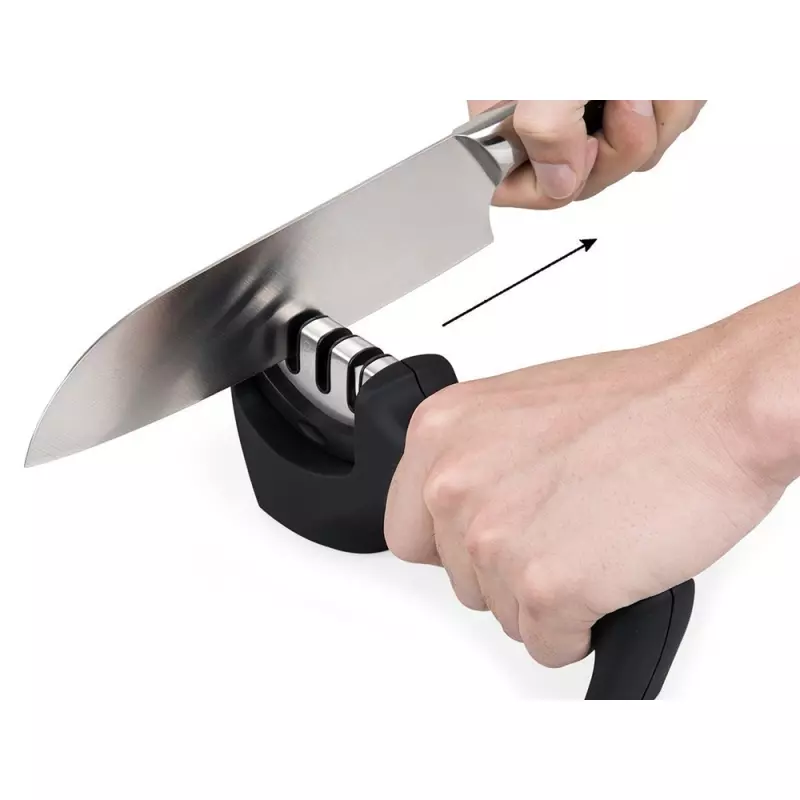 Casa si Gradina - Bucatarie si vesela - Ustensile bucatarie - Ascutitoare cutite - Aparat pentru ascutit cutite, 3 in 1, Gonga® Negru - Infinity.ro