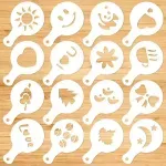 Casa si Gradina - Bucatarie si vesela - Ustensile bucatarie - Ustensile ornare prajituri - Set de 16 sabloane reutilizabile pentru decorarea cafelei si deserturilor, Gonga® Transparent - Infinity.ro