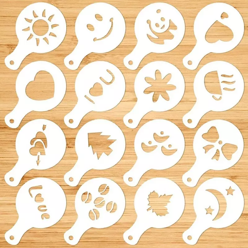 Casa si Gradina - Bucatarie si vesela - Ustensile bucatarie - Ustensile ornare prajituri - Set de 16 sabloane reutilizabile pentru decorarea cafelei si deserturilor, Gonga® Transparent - Infinity.ro