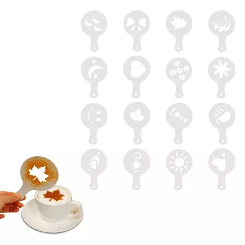 Casa si Gradina - Bucatarie si vesela - Ustensile bucatarie - Ustensile ornare prajituri - Set de 16 sabloane reutilizabile pentru decorarea cafelei si deserturilor, Gonga® Transparent - Infinity.ro