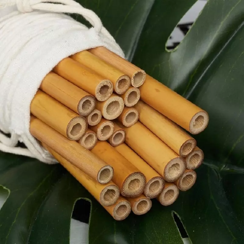 Casa si Gradina - Bucatarie si vesela - Accesorii bar - Paie si decoratiuni cocktail - Paie reutilizabile din bambus, 24 buc, Gonga® Crem - Infinity.ro