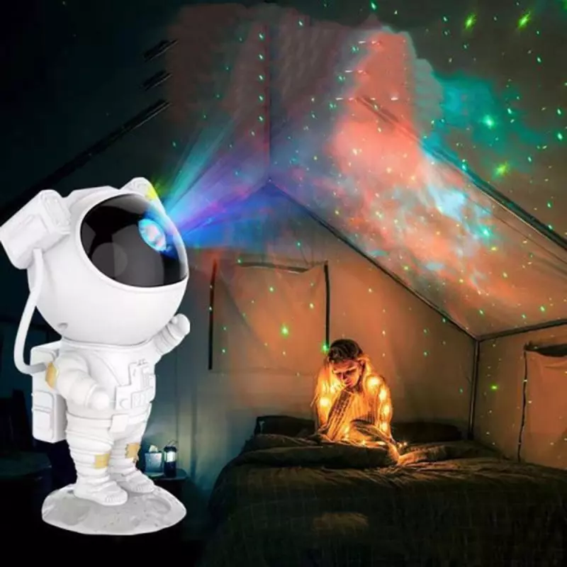 Casa si Gradina - Corpuri si surse de iluminat - Veioze si lampi - Lampi de veghe copii - Proiector in forma de astronaut, permite proiectarea stelelor sau galaxiilor, Gonga® Alb - Infinity.ro