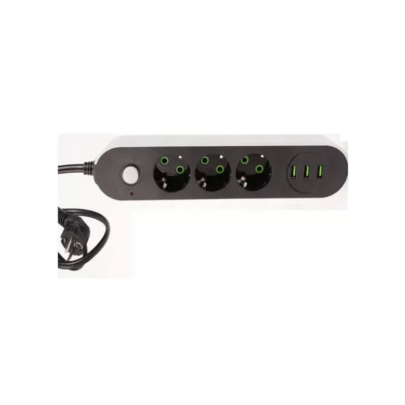 Casa si Gradina - Electrice - Accesorii electrice - Prelungitoare, triple, fise - Prelungitor 2500W cu 3 prize si 3 porturi USB, Gonga® Negru - Infinity.ro