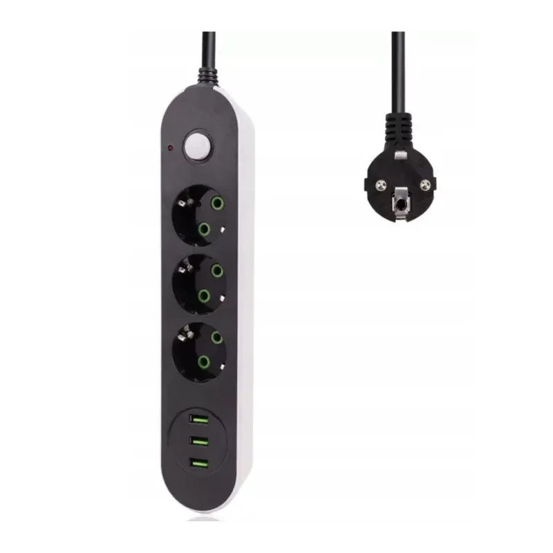 Casa si Gradina - Electrice - Accesorii electrice - Prelungitoare, triple, fise - Prelungitor 2500W cu 3 prize si 3 porturi USB, Gonga® Negru - Infinity.ro