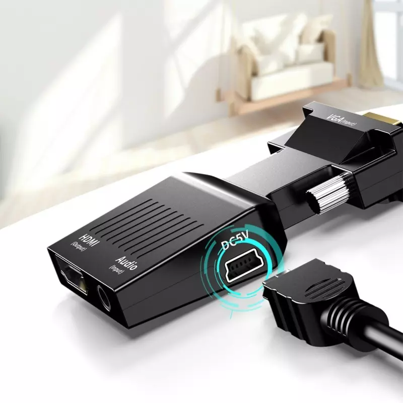 TV, Audio-Video si Foto - Accesorii TV si audio - Cabluri si adaptoare audio - Adaptor Convertor HD38 de la VGA (D-Sub) + Audio la HDMI, Gonga® Negru - Infinity.ro