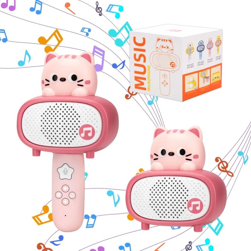 Jucarii, Copii si Bebe - Jucarii si jocuri - Jucarii de rol - Instrumente muzicale de jucarie - Microfon si difuzor pentru karaoke, pentru copii 3 ani+, Bluetooth, Plastic, Alb-Roz - Infinity.ro