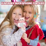 Jucarii, Copii si Bebe - Jucarii si jocuri - Jucarii de rol - Instrumente muzicale de jucarie - Microfon si difuzor pentru karaoke, pentru copii 3 ani+, Bluetooth, Plastic, Alb-Roz - Infinity.ro