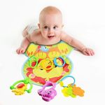 Jucarii, Copii si Bebe - Jucarii si jocuri - Jucarii bebelusi - Centre de activitati - Perna activitati pentru bebelusi cu jucarii zornaitoare, pentru antrenarea si sustinerea gatului, 48x34 cm, galben - Infinity.ro