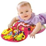 Jucarii, Copii si Bebe - Jucarii si jocuri - Jucarii bebelusi - Centre de activitati - Perna activitati pentru bebelusi cu jucarii zornaitoare, pentru antrenarea si sustinerea gatului, 48x34 cm, galben - Infinity.ro