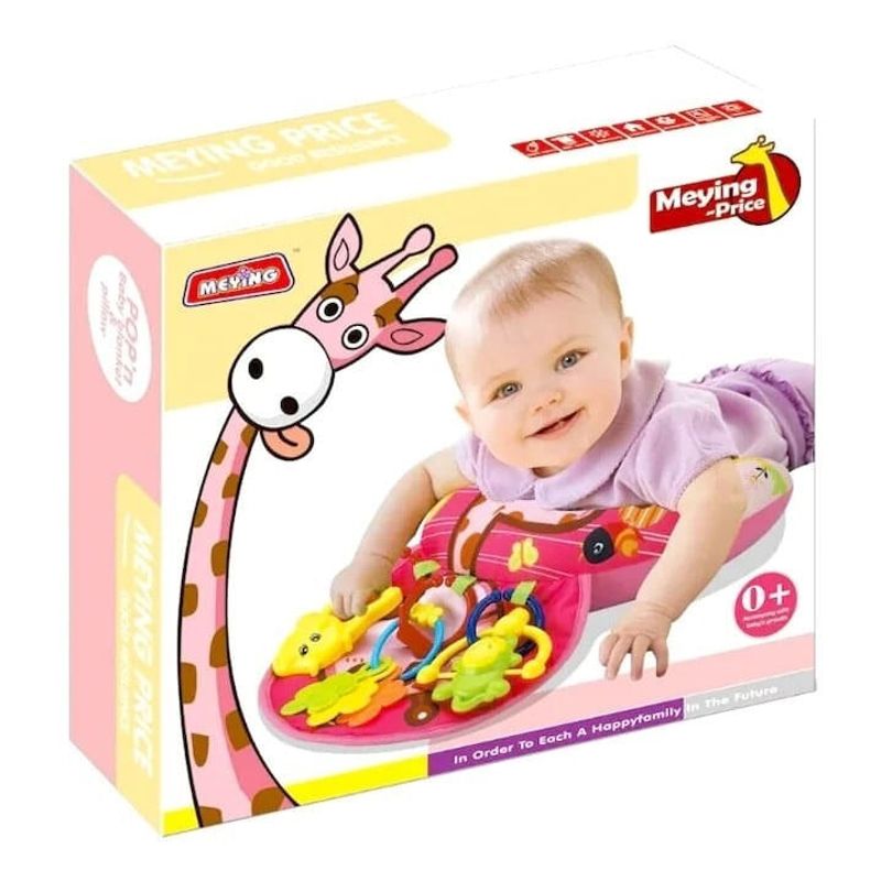 Jucarii, Copii si Bebe - Jucarii si jocuri - Jucarii bebelusi - Centre de activitati - Perna activitati pentru bebelusi cu jucarii zornaitoare, pentru antrenarea si sustinerea gatului, 48x34 cm, galben - Infinity.ro