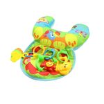 Jucarii, Copii si Bebe - Jucarii si jocuri - Jucarii bebelusi - Centre de activitati - Perna activitati pentru bebelusi cu jucarii zornaitoare, pentru antrenarea si sustinerea gatului, 48x34 cm, galben - Infinity.ro